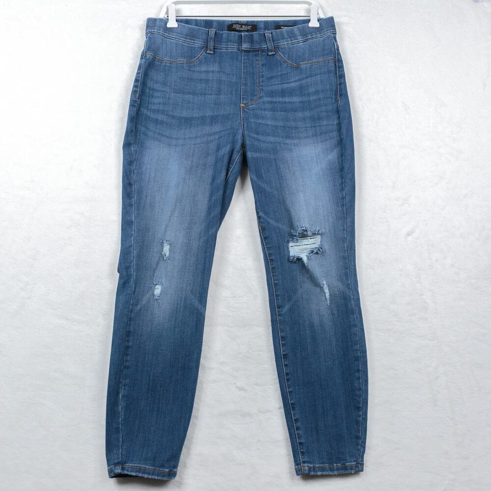 JUDY BLUE Skinny Fit High‎ Rise Pull On Stretch Demin Jeans Distressed Sz 14W